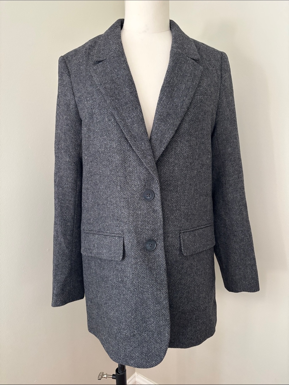 RW & Co. Women's Grey Herringbone Tailored Wool Blend Blazer Sz 8